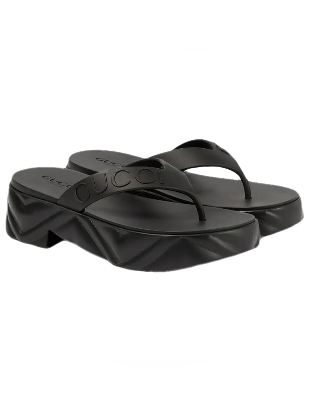 Gucci  Chevron Logo Embossed Womens Thong Platform Sandals